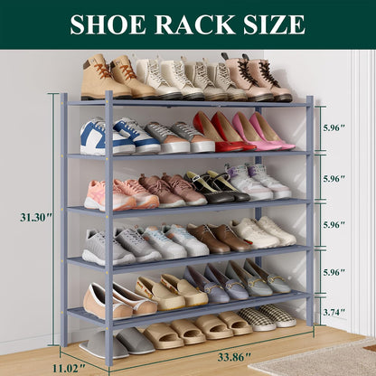Smiry Bamboo Shoe Rack, 3 Tier Free Standing Wooden Shoe Organizer, Stackable Wood Shoe Storage Shelf for Closet, Entryway, 5 Horizontal Slats, 26.8"x11"x18.3", Natural