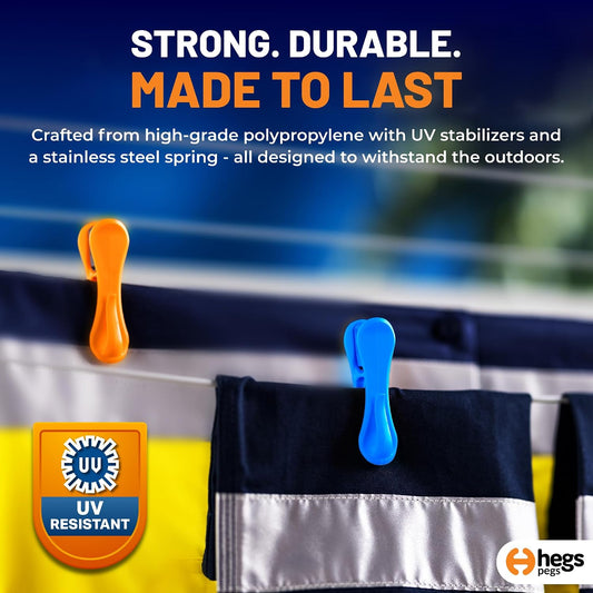 Hegs 24 Pack Multi-Color - The Smartest Heavy Duty Clothespins with Hooks - Hang 3 Garments at Once with Our Tough, Dual Hooks Clothes Pins with Anti-Rust Spring - Durable, Colorful Clothespins