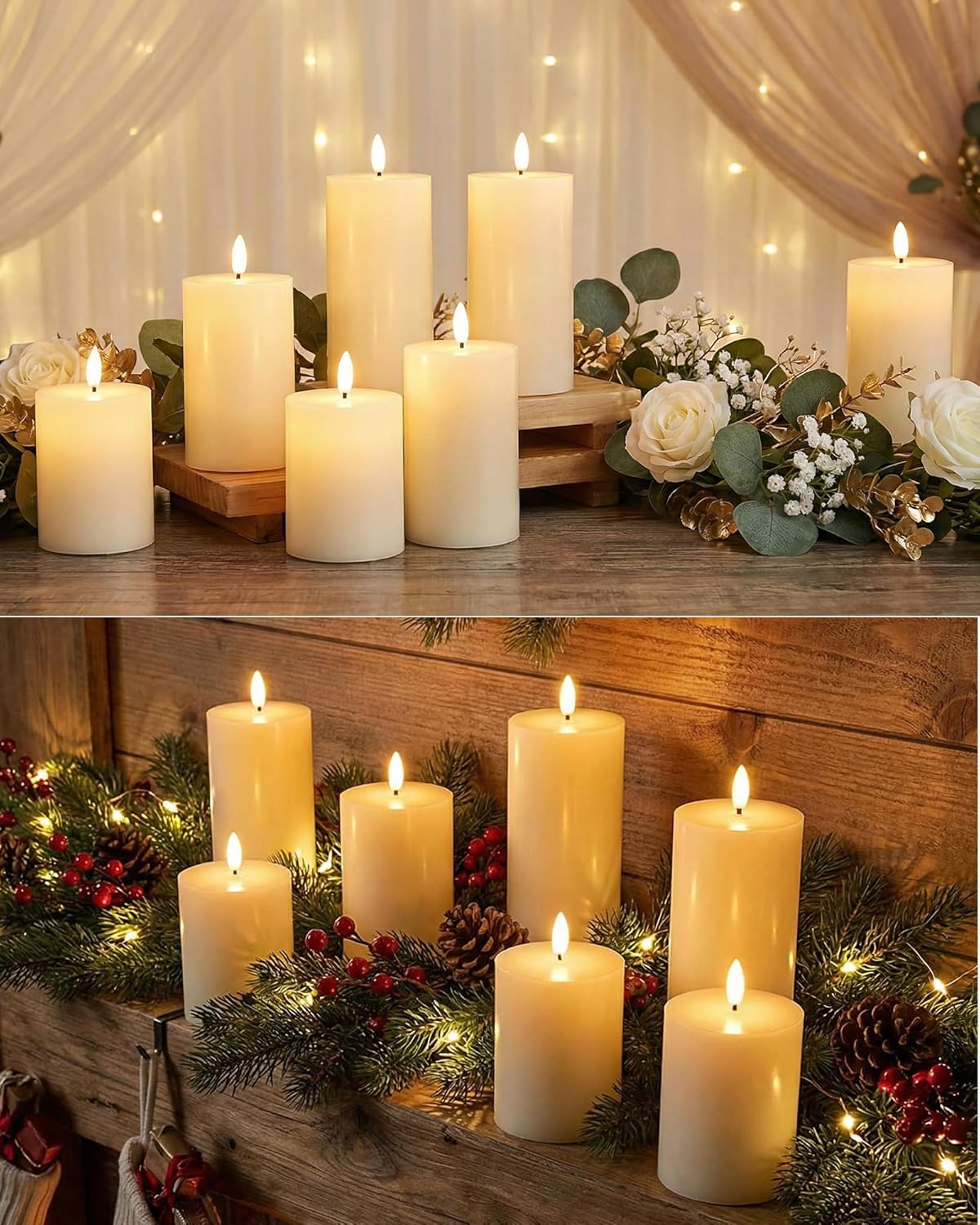 Leelosp 6 Pack Flameless Candles with Remote Timer, Battery Operated Flickering Flameless Candles Bulk Flat Top Pillar LED for Wedding Festival Outdoor Home Decor D 3'' H 4'' 5'' 6''(White)