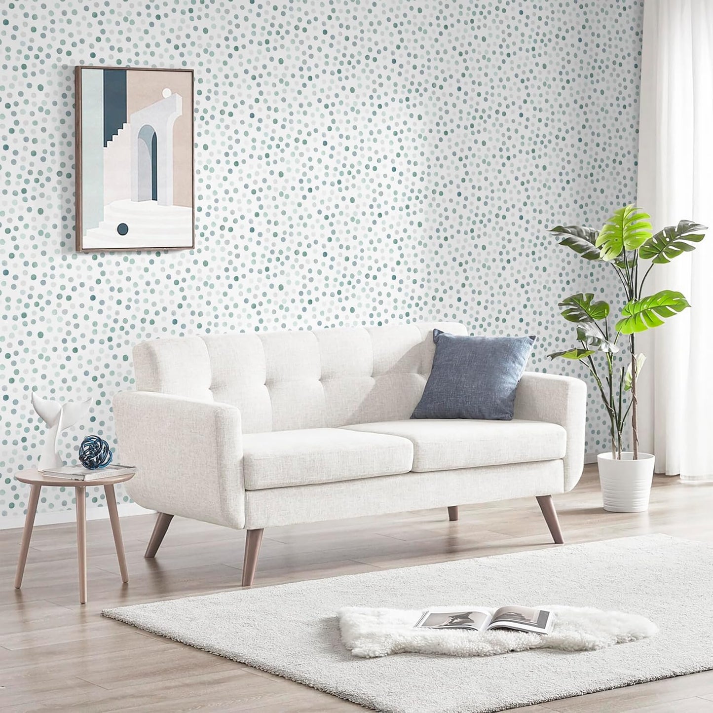 Dimoon 17.3" X 78.7" Peel and Stick Wallpaper Floral Contact Paper Boho Beige White Renter Friendly Natural Wall Paper Waterproof Removable Self Adhesive Wallpaper for Bedroom Livingroom Vinyl Roll