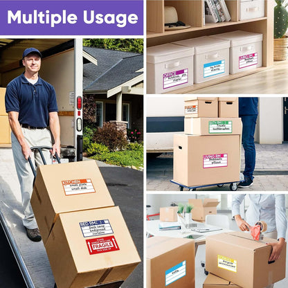 6 x 3 Inches Large Removable Moving Labels for Boxes, 180 Pack 8 Color Coded Moving Stickers for 3-4 Bedroom House, Waterproof Tear Resistant with Fragile & Blank Customizable Labels