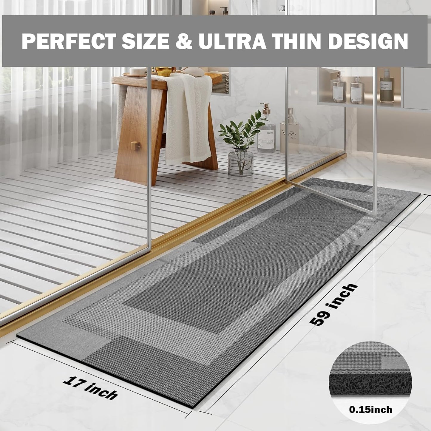 YDKGL Non Slip Bath Mat, Rubber Backing Ultra Thin Bathroom Rugs Fit Under Door Quick Dry Super Absorbent Washable Bath Rug Shower Mat for Bathroom Floor Bathtub Shower Sink, Easy Care Blue 16"x 24"