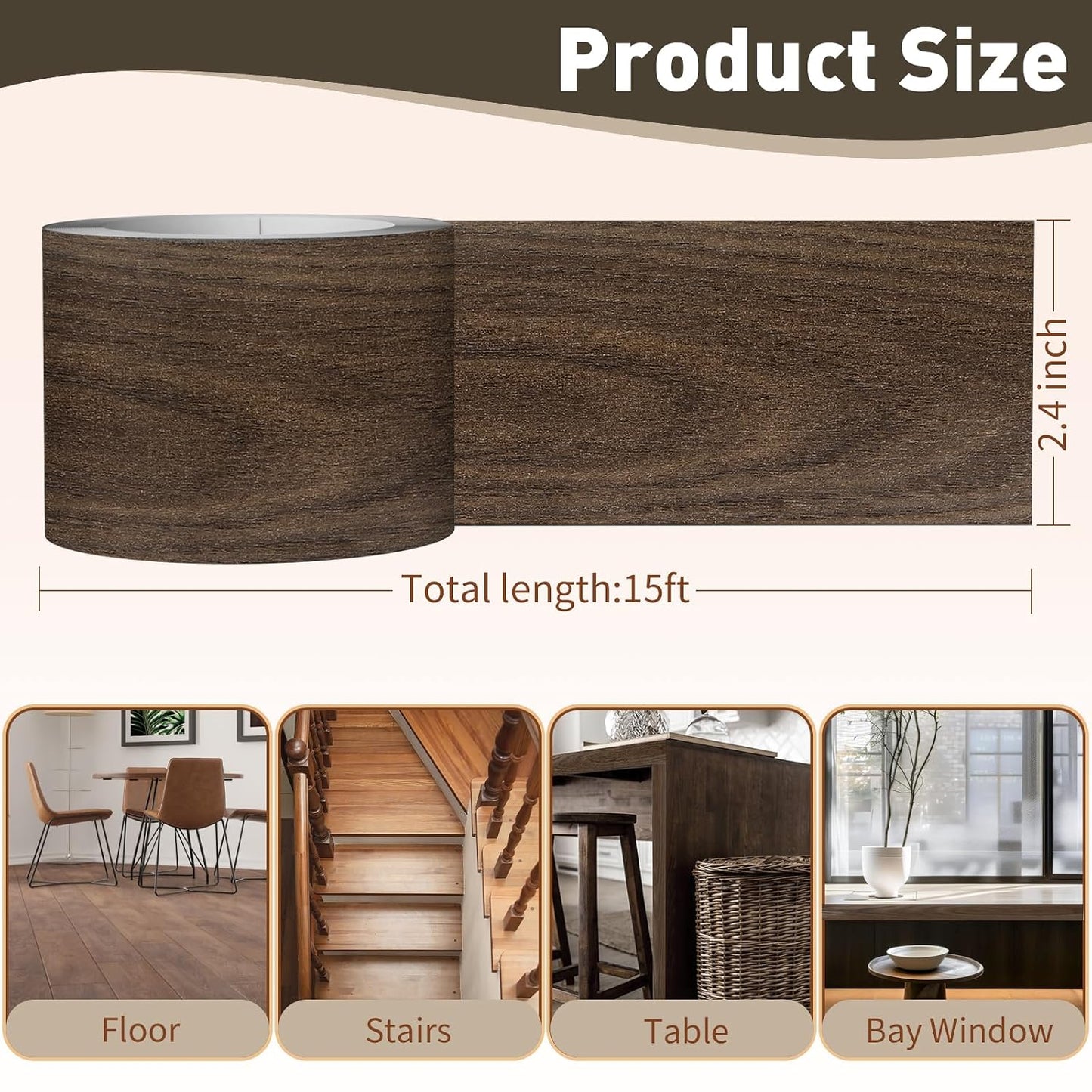 Wood Grain Repair Tape, 2.4 inch X 15ft Self Adhesive Natural Walnut Grain Repair Patch for Tables, Chairs, Baseboards, Doors, Windows, Floors, Handicraft DIY.
