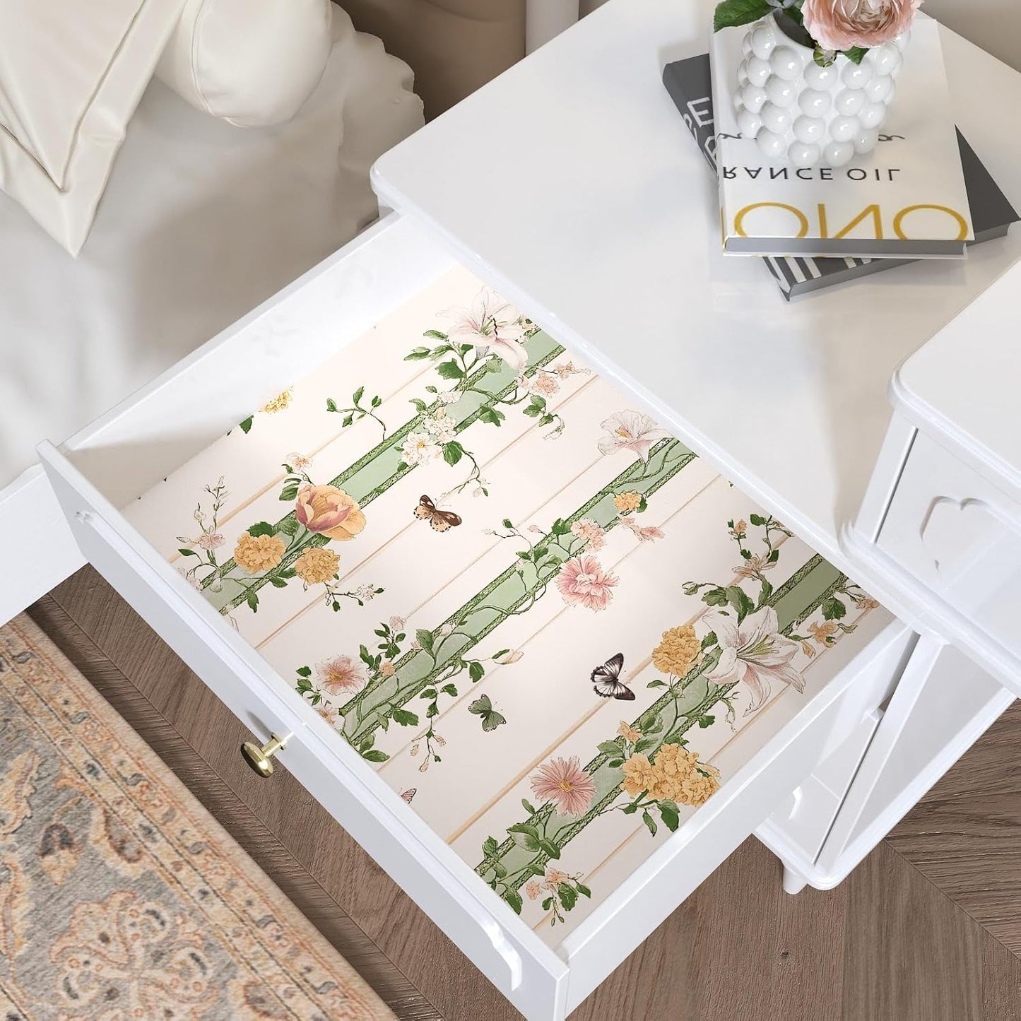 BOKEBEVE Leaves Contact Paper Floral Wallpaper Stick and Peel Boho Damask Wall Paper for Liner Drawer Cabinet Backsplash Renter Friendly Waterproof 17.5 x 118In