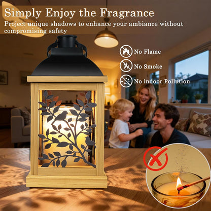 Candle Warmer Lamp Wood with Timer & Dimmer, Enclosed Flameless Top Down Candle Warmer, Farmhouse Lantern Candle Warmer for Jar Candles, Housewarming Home Decor Gift for Men & Women