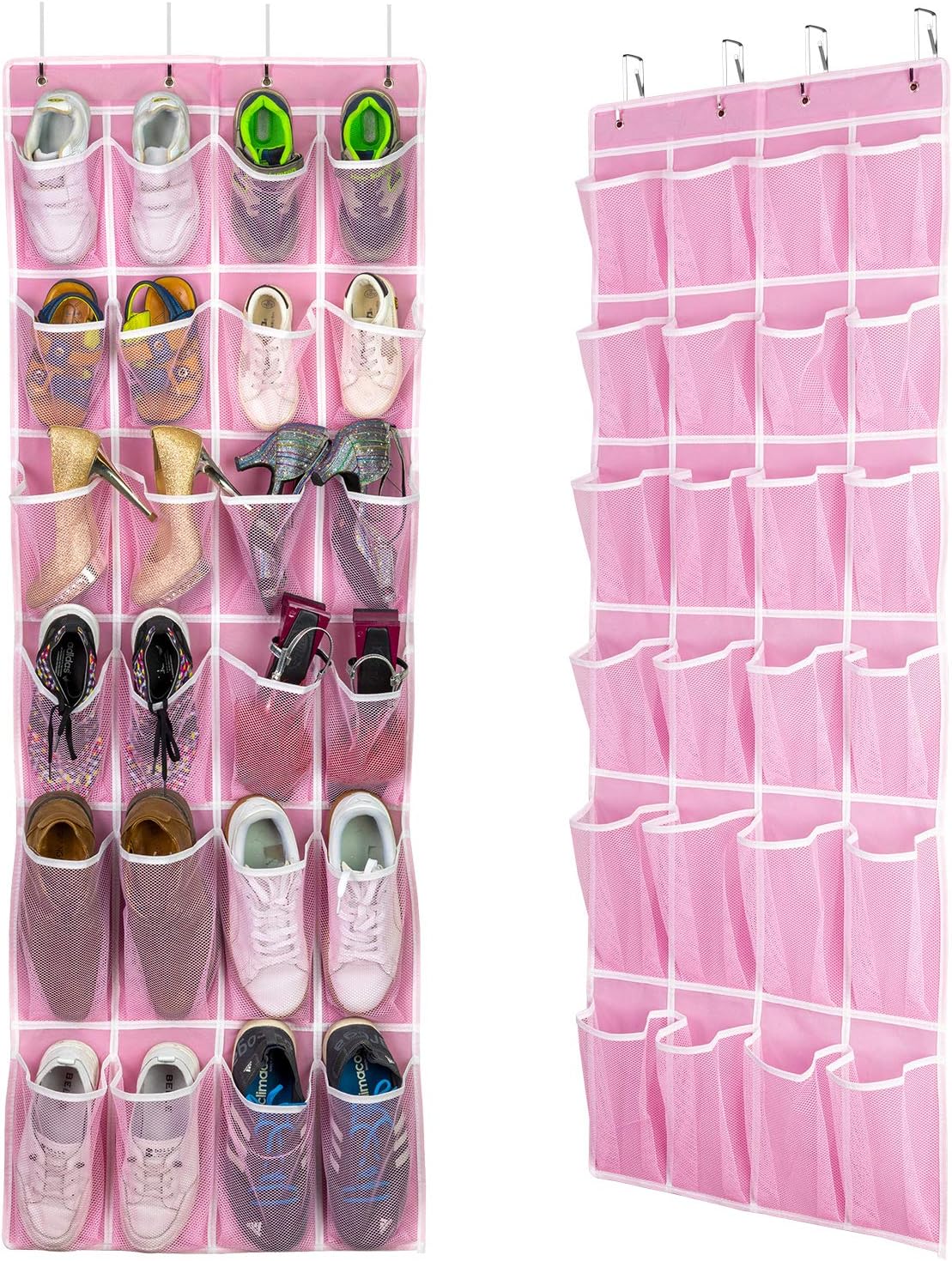 SAVERHO Over the Door Shoe Organizer, Hanging Shoe Organizer with 24 Mesh Large Pockets Door Shoe Rack Organizer for Men Women Kids Hanging Shoe Storage Bag.(White