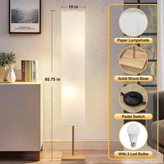 GyroVu Floor Lamp for Living Room, Color Temperature Adjustable Column Tall Lamp, Standing Lamp with Walnut Base Corner Floor Lamp for Bedroom, Office& Living Room-Beige(Bulbs Included)