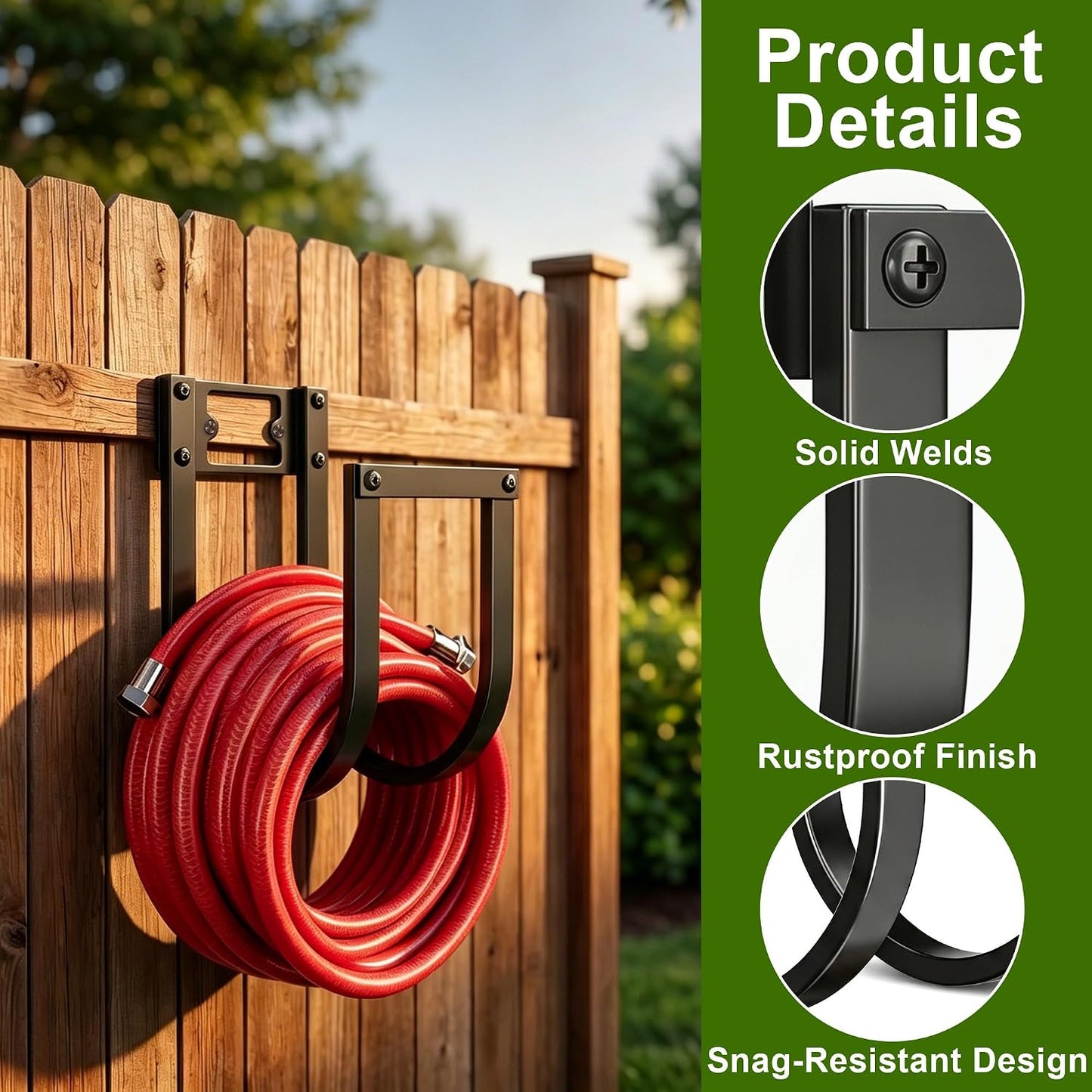 Garden Hose Holder Wall Mount - Heavy Duty Water Hose Holders for Outside, Detachable Garden Hose Hanger Holds 100 Ft, Metal Water Hose Storage for Garden Garage or Yard