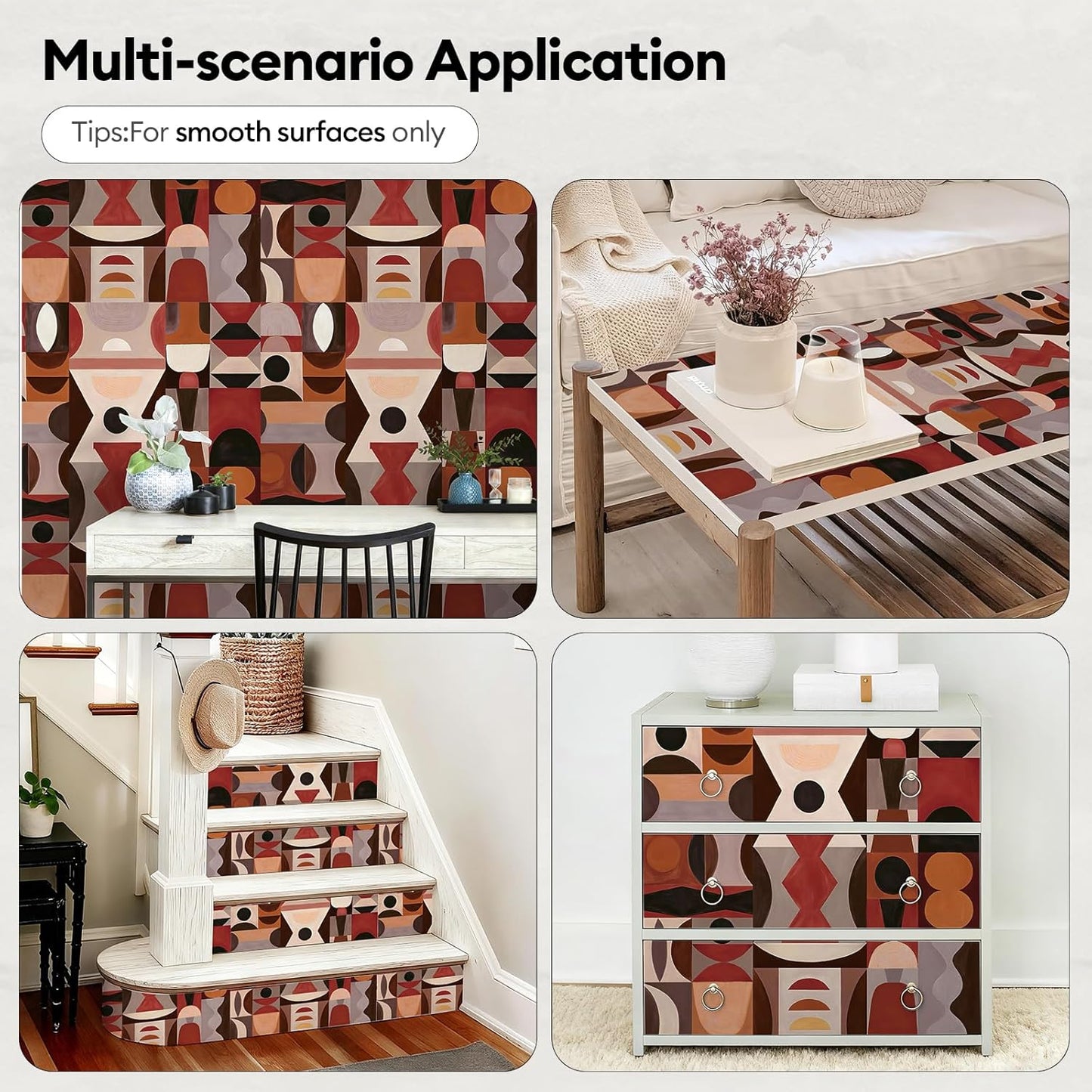 17"x118" Peel and Stick Wallpaper for Renter Friendly, Removable Wallpaper Peel and Stick, Self-Adhesive Textured Contact Paper for Walls, Cabinets, Countertops(Geometric Clay)