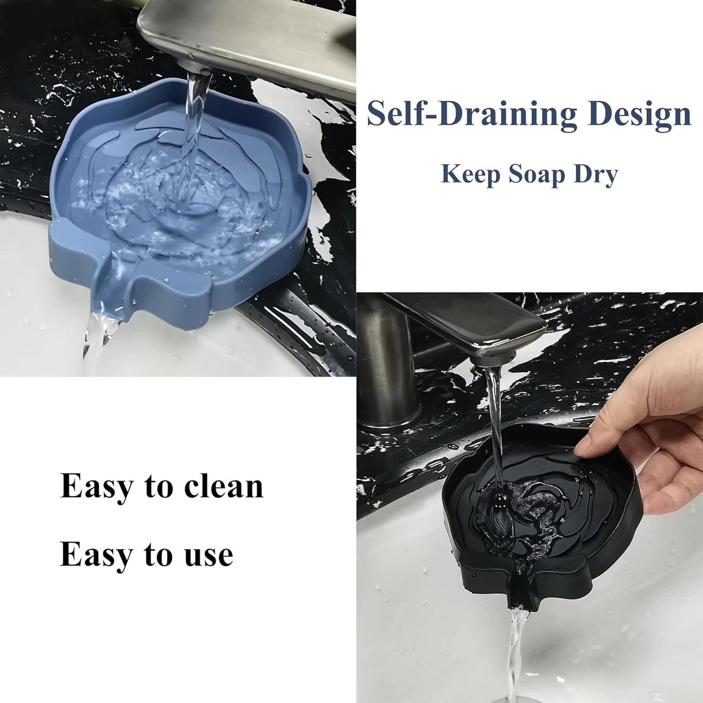 3PC Self-Draining Silicone Soap Dish, Soap Holder/Tray/Saver for Shower, Bathroom, Kitchen, Bathtub, Keep Soap Dry and Easy to Clean (Light Color)