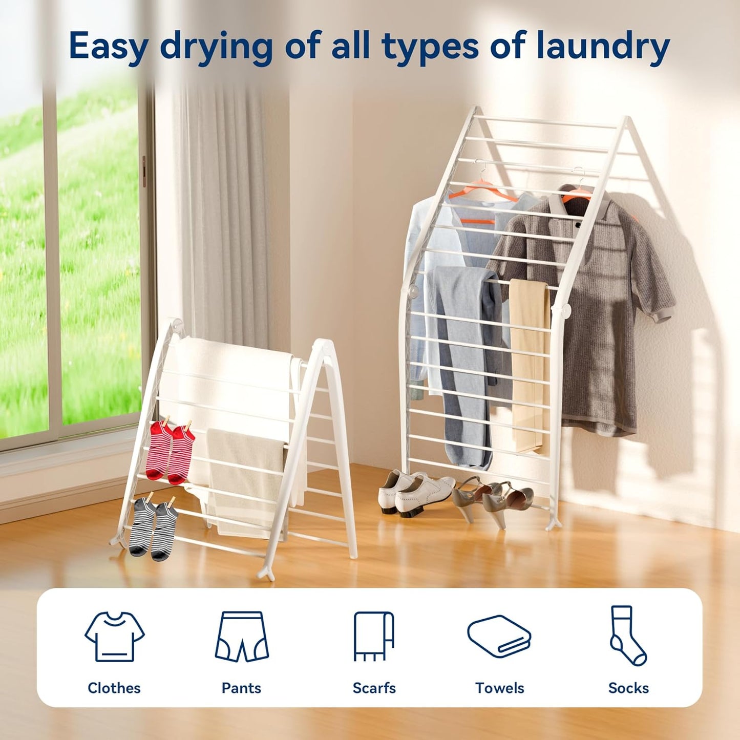 Whitmor Spacemaker Folding Drying Rack, Freestanding Indoor Clothes Dryer, Space Saving Compact Design, 6"L x 26"W x 51.5"H, White