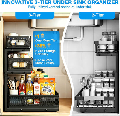 2-Tier bathroom cabinet organizer, bathroom organizers and storage with Adjustable Removable Dividers,Under Sink Organizing,Under Sink and Pull-Out Cabinet Organizer for Kitchen and Pantry Storage