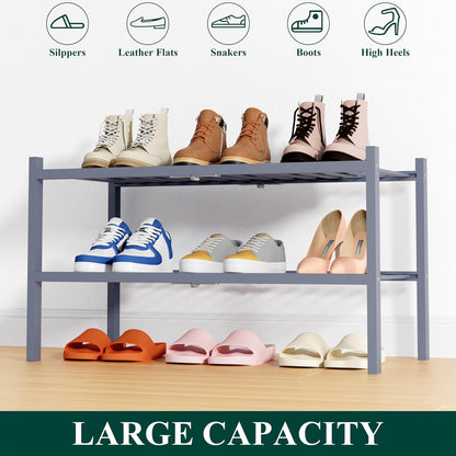 Smiry Bamboo Shoe Rack, 3 Tier Free Standing Wooden Shoe Organizer, Stackable Wood Shoe Storage Shelf for Closet, Entryway, 12 Vertical Slats, 2+1 Stack Standard Legs, 26.8"x11"x19.5", Natural