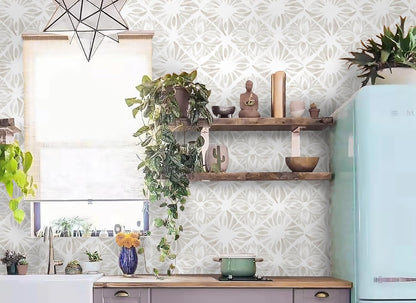 Boho Wallpaper Neutral Peel and Stick Wallpaper 78.7"x17.3" Geometric Wall Paper Beige and White Contact Paper Textured Removable Vinyl Waterproof for Bedroom Farmhouse Kitchen Bathroom