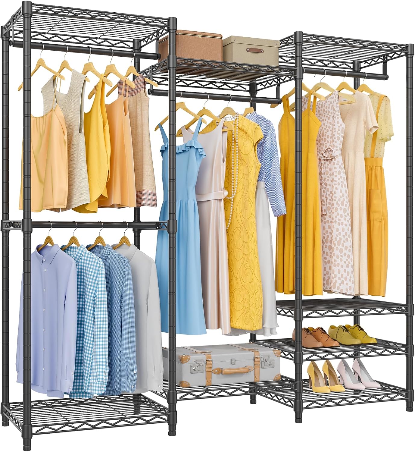 VIPEK V5 Heavy Duty Clothes Rack, Portable Closet Wardrobe with 4 Hanging Rods & 8 Shelves, Freestanding Adjustable Garment Rack for Bedroom, Walk-in Closet, 890 lbs Capacity, Black, 68.9" L