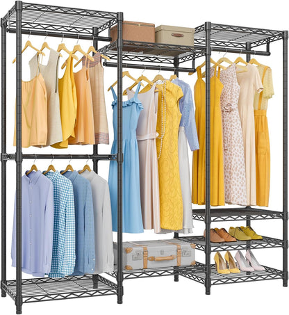 VIPEK V5 Heavy Duty Clothes Rack, Portable Closet Wardrobe with 4 Hanging Rods & 8 Shelves, Freestanding Adjustable Garment Rack for Bedroom, Walk-in Closet, 890 lbs Capacity, Black, 68.9" L