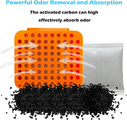 2 Pack Stick On Deodorizing Box, 12 Pack Odor Removing Refills for Trash Can, Activated Charcoal Odor Eliminator for Indoor Kitchen Trash/Diaper Pails/Wardrobe/Shoe Cabinet (Black)