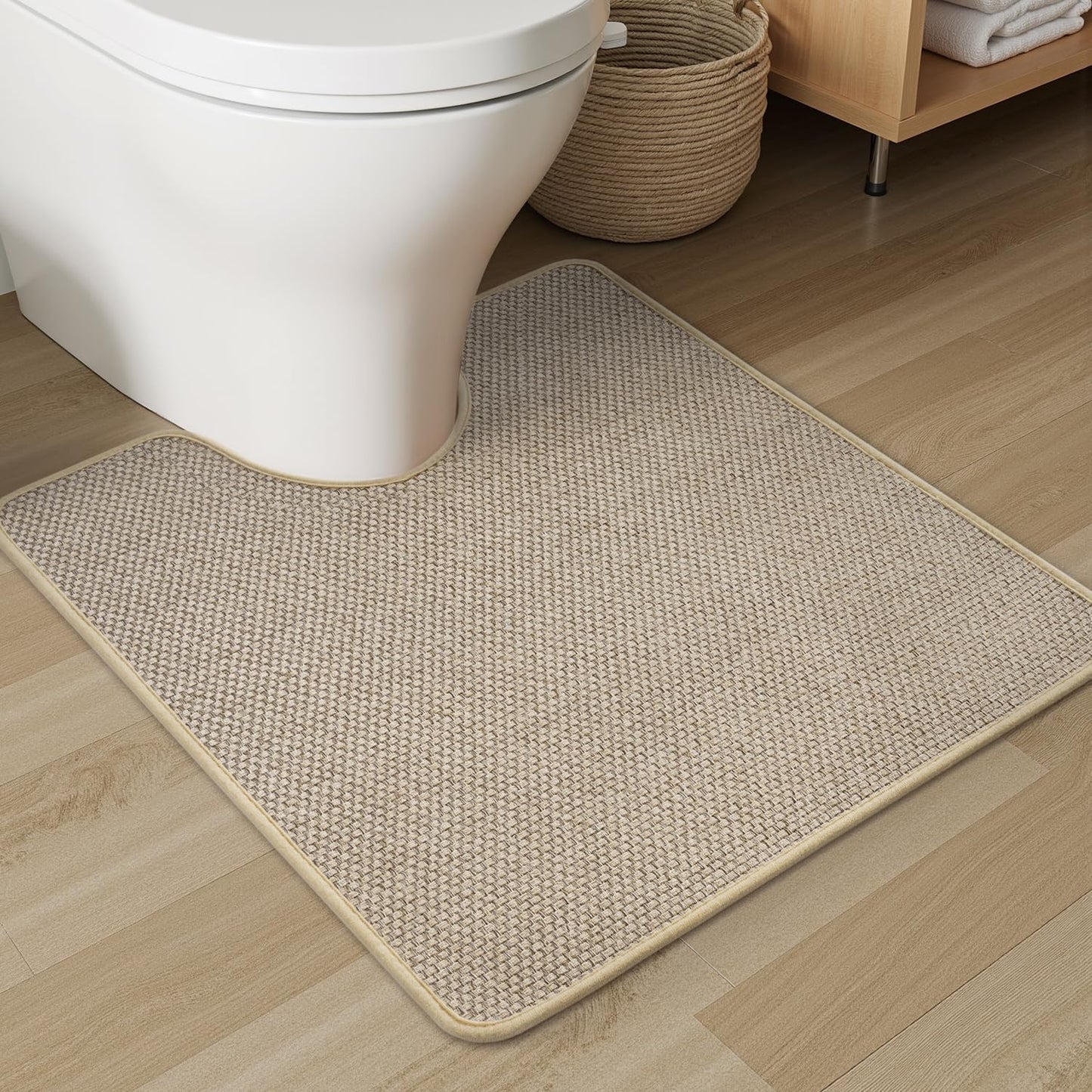 PADOOR Non-Slip Bath Mat With Rubber-Backing, Braided Absorbent Machine Washable Thin Rug for Bathroom Floor, Quick Dry, Fits Under Door, 17''x24'' Beige