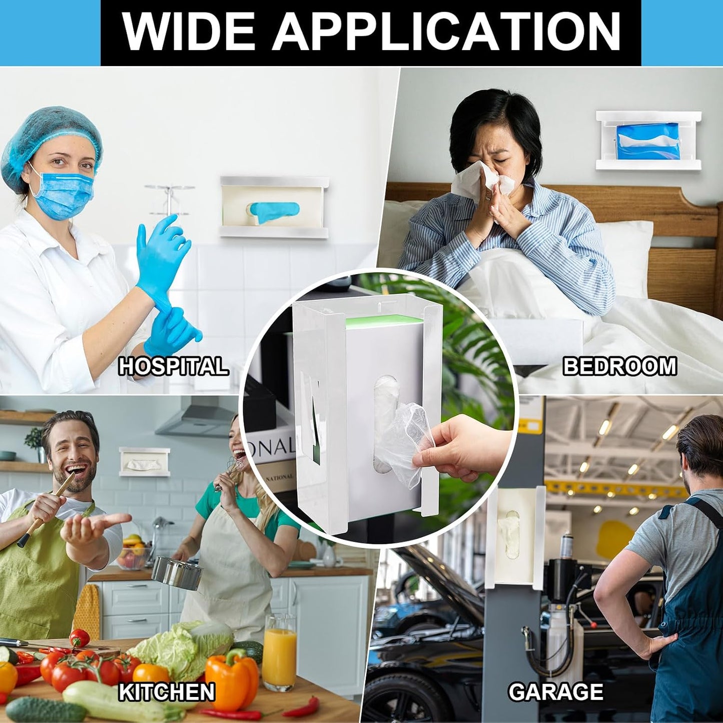 Lounsweer 2 Pcs Magnetic Gloves Dispenser Holders Wall Mount Boxes of Gloves Commercial Quality Towels Wipes Paper Tissue Box Holder Kitchen Fridge Office Workshops Garage Tool Hospital (Black)