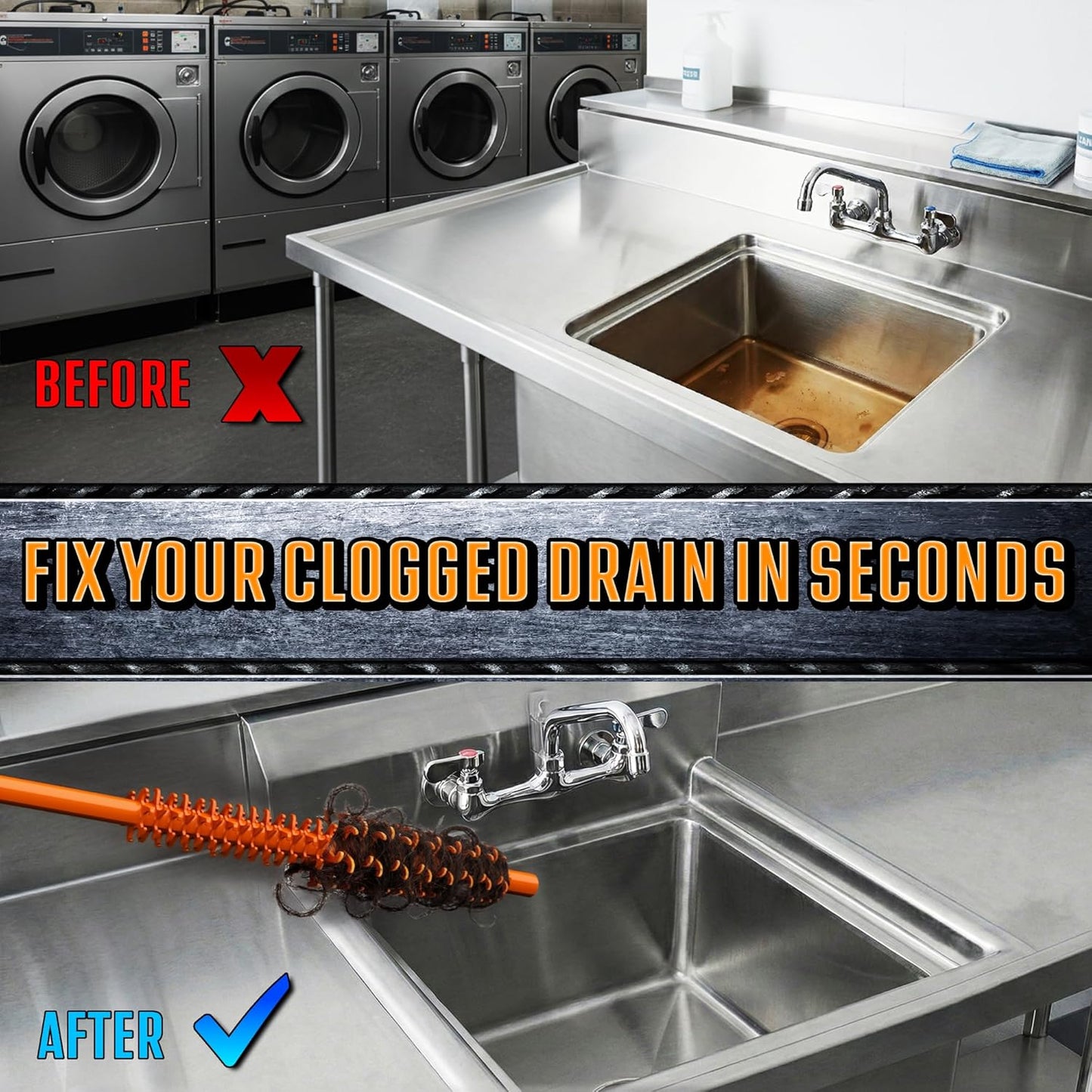 FlexiSnake Pro Drain Weasel Sink Snake Cleaner with New Molded Tip - 18″ - Drain Snake Clog Remover Tool with Rotating Handle & 5 Wand Refills - Easy to Use on Drains & Grates - Made in USA - 5-Pack