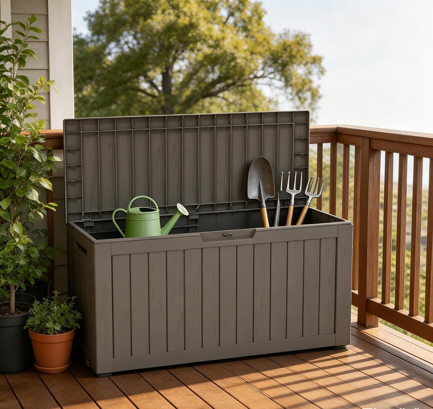 LAUSAINT HOME 320 Gallon Resin Deck Box, Package Delivery Box with Lockable Lid, Waterproof Outdoor Storage Box For Garden Tools, Patio Cushions(320 Gallon,Black)