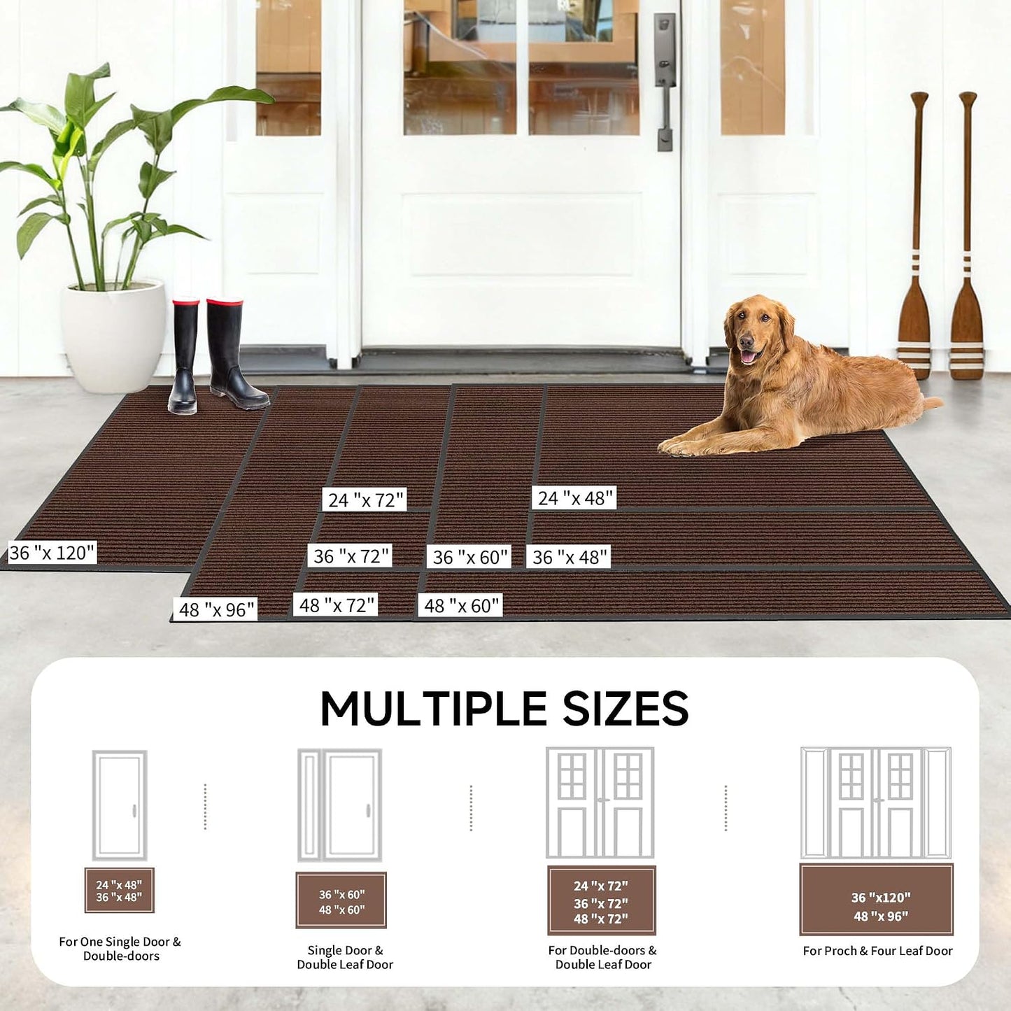 100pointONE Durable Front Door Mat, Heavy Duty Indoor Outdoor Doormat, 48” x 36” Low Profile Outdoor Mats for Home Entrance, Stain and Fade Resistant Shoe Scraper Mat, Ideal for High Traffic Area