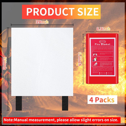 Copkim 4 Packs Fire Blanket with Box - Emergency Fire Suppression Fireproof Flame Retardant Fiberglass Survival Blanket for Home Kitchen Office Warehouse