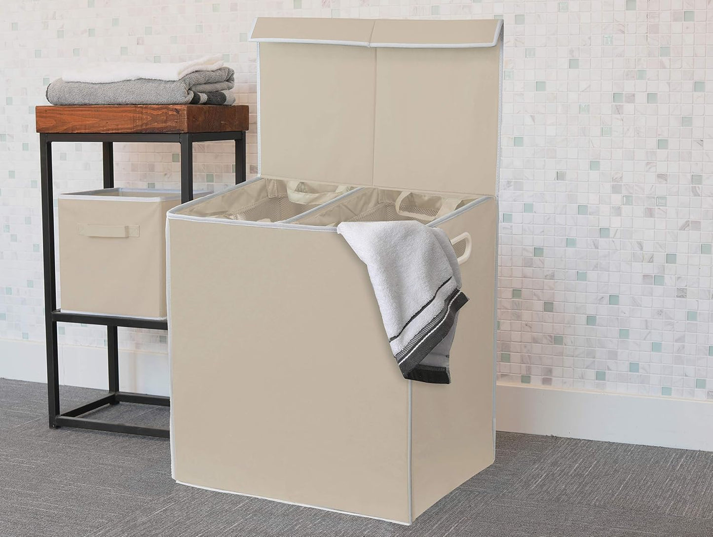Simple Houseware Double Laundry Hamper with Lid and Removable Bags, Black