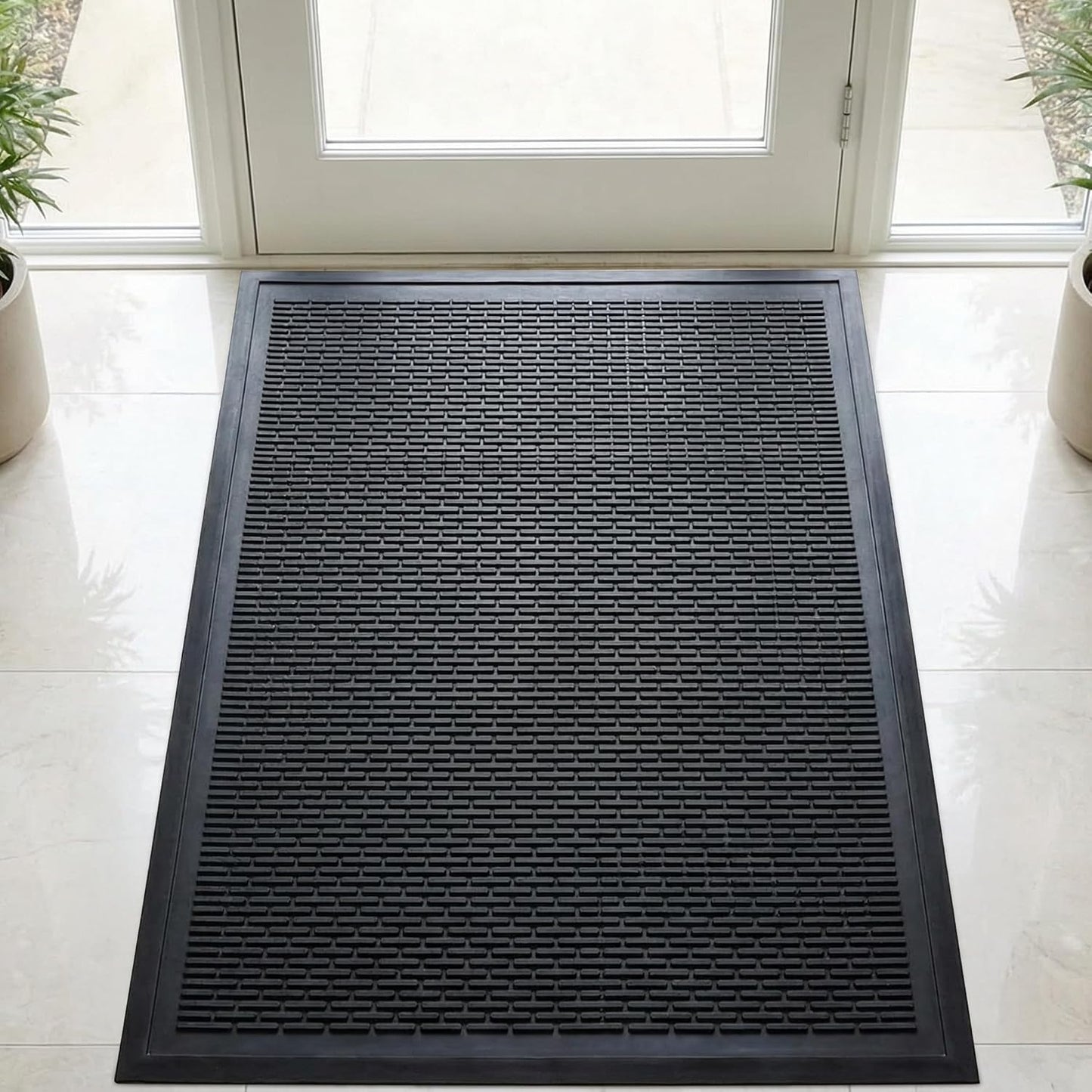 Heavy Duty Rubber Scraper Door Mat – Commercial Grade Indoor Outdoor Entry Mat, Non-Slip Low Profile Dirt Trapping Floor Mat for Front Door, Office, Garage & Store Entrance, Black (3' x 5')