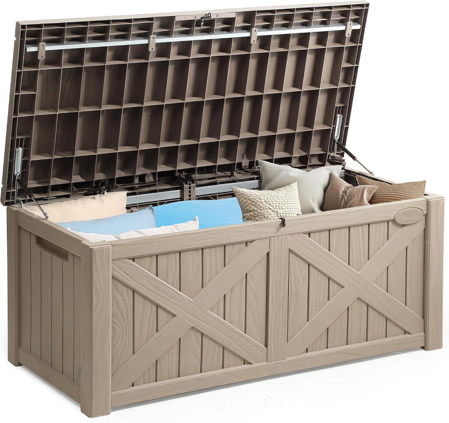 YITAHOME 31 Gallon Outdoor Storage Deck Box | Waterproof Resin Package Delivery and Storage Box with Lockable Lid for Patio Furniture Cushions, Pool Accessories, Garden