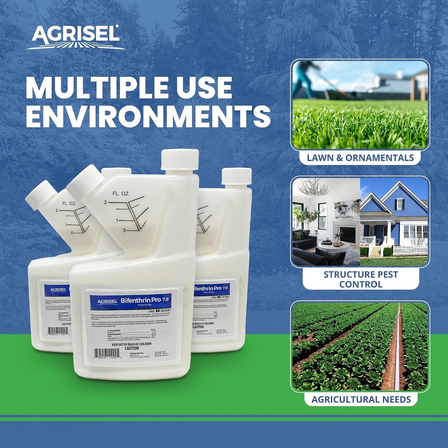 Agrisel Bifenthrin Pro 7.9, Insect Control, Safe for Plants & Crops, Insecticide, Effective Against 125+ Insects, 1 Gallon