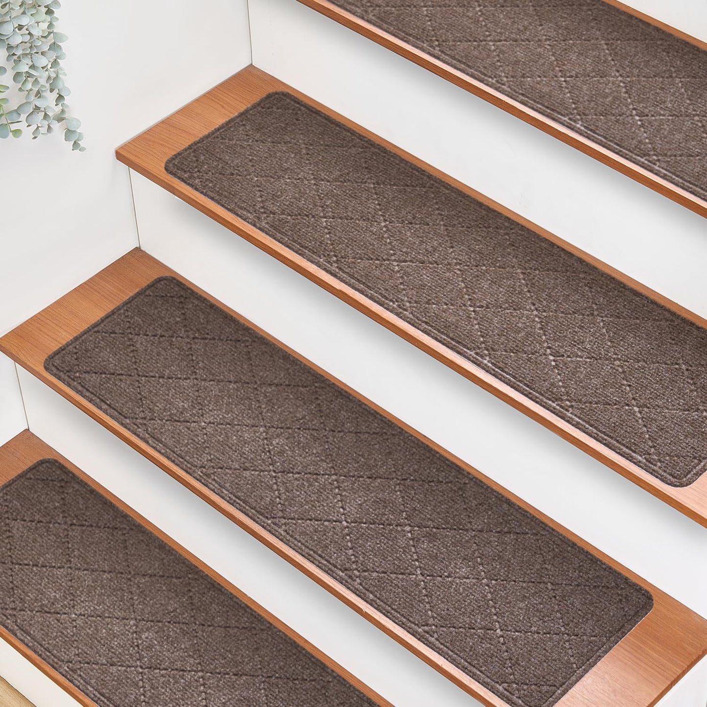 HITSLAM Stair Treads for Wooden Steps, 15 Pack 8 x 30 Inch Peel and Stick Carpet Stair Treads Non-Slip Indoor, Safe for Kids and Dogs, Stair Runners with Self-Adhesive Backing, Easy to Install, Brown