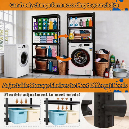 Over Washer and Dryer Shelves,5 Tier Adjustable Height Laundry Room Shelf and Storage,Metal Washing Machine Shelves Space Saver for Bathroom Over Toilet,Black (77×35×16in)
