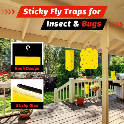 LULUCATCH Fruit Fly Sticky Traps 12 Pcs, Yellow Sticky Trap, Non-Toxic Gnat Traps Insect Catcher, Super Sticky Fly Traps for Indoor Outdoor Kitchen White Flies Mosquitos Fungus Gnats Flying Insects