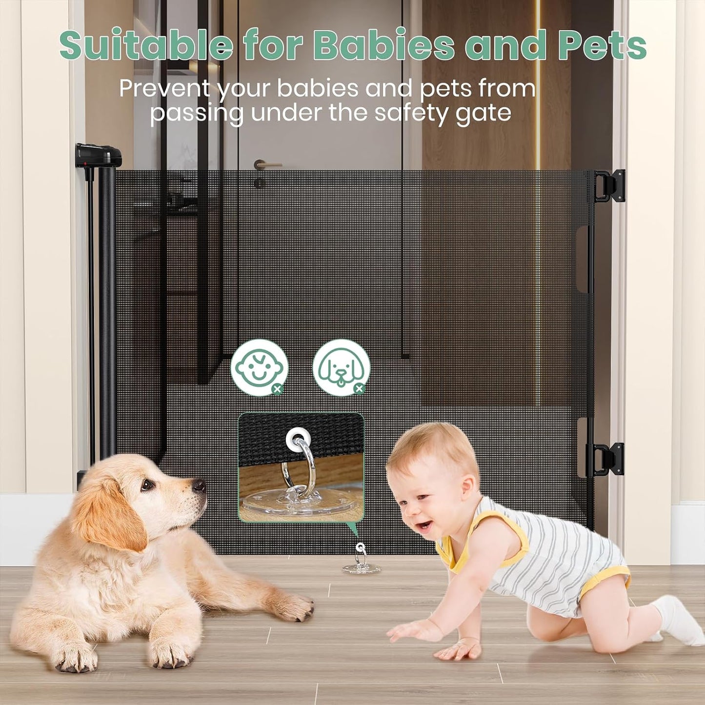 HAMOPY Retractable Baby Gate, 33" Tall, Extends up to 55" Wide, Durable Auto-Lock Baby Gates for Stairs, Mesh Dog Gate and Child Safety Gates for Doorways, Hallways, Indoor, Outdoor(Black)