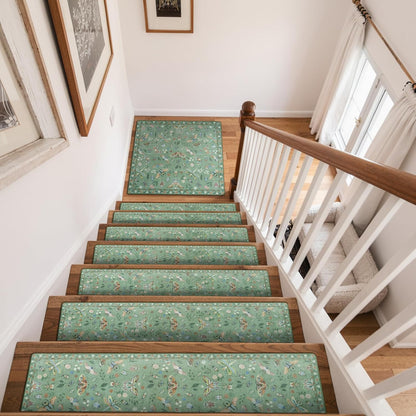 OJIA Insect Print Stair Treads Non Slip Stair Runners for Wooden Steps Indoor, 15PCS 8"x30" Rubber Backing Carpet Treads for Wood Stairs Staircase Step Treads for Kids & Dogs, Stair Covers, Black