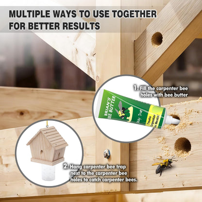 GRTRE 4 Pack Wood Carpenter Bee Trap for Outside - Nature Chalet Style Carpenter Bee Traps Outdoor Hanging