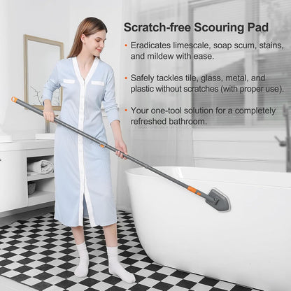 CLEANHOME Tile Tub Scrubber Brush with 3 Different Function Cleaning Heads and 56" Extendable Long Handle-No Scratch Shower Scrubber for Cleaning Bathroom Kitchen Toilet Wall,Bathtub,Sink,Grey