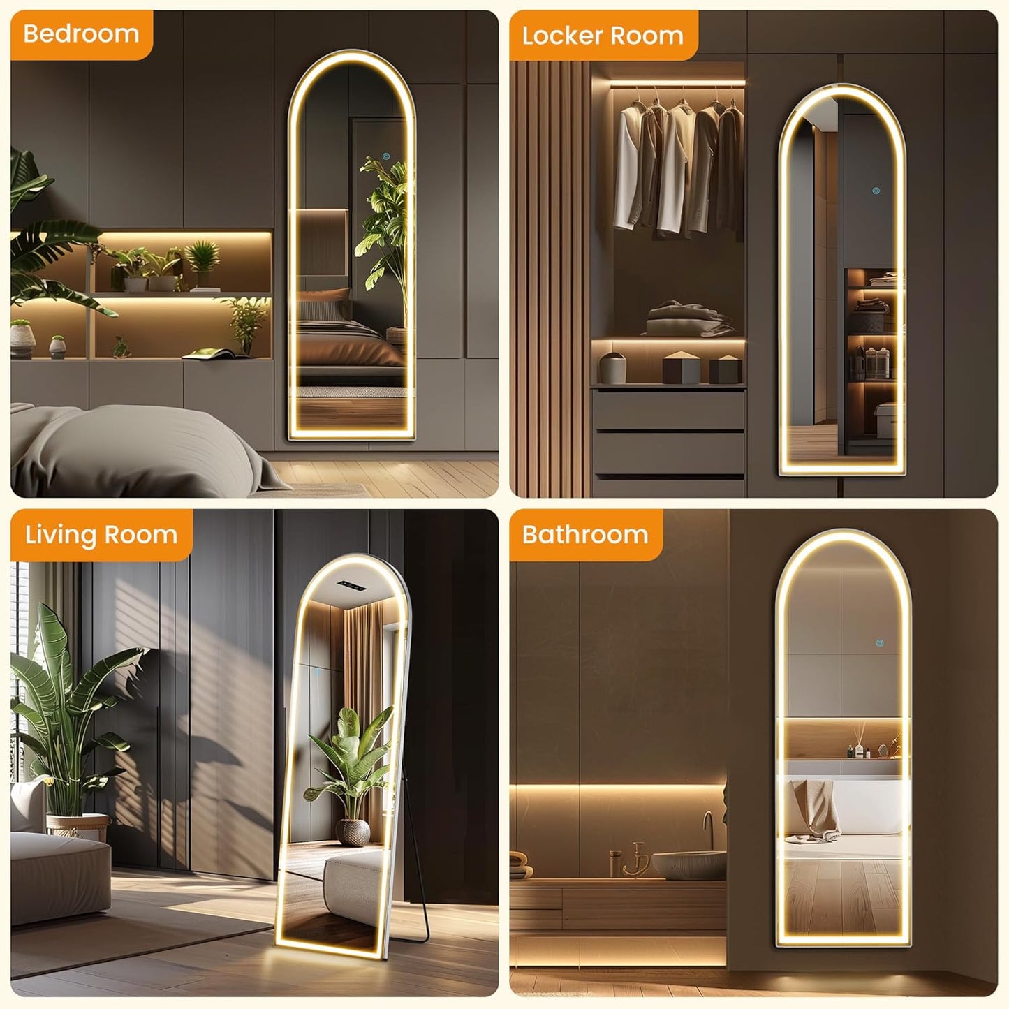 Arched Mirror Full Length, Upgraded 16"x59" Body Wall Mirrors with Shatter-Proof Glass, Floor Standing, Hanging or Leaning, Tall Arch Mirror with Stand Aluminum Alloy Frame for Bedroom, Black