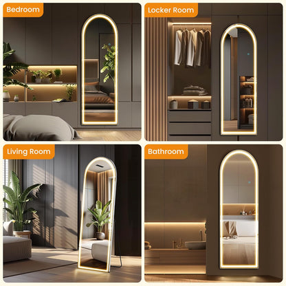 Arched Mirror Full Length, Upgraded 16"x59" Body Wall Mirrors with Shatter-Proof Glass, Floor Standing, Hanging or Leaning, Tall Arch Mirror with Stand Aluminum Alloy Frame for Bedroom, Black