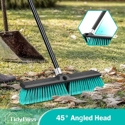 TidyBliss 24” Push Broom Outdoor Heavy Duty, Large Commercial Stiff Bristle Brush with 63 inches Long Handle for Garage Shop Garden Yard Patio Deck Street Warehouse Lawn Driveway (Yellow-Green)