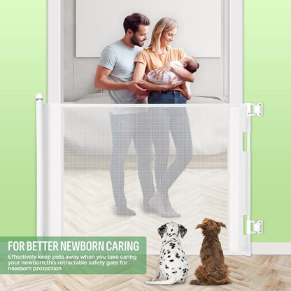 Retractable Baby Gate for Stairs & Doorways, 33" Tall Extends to 71" Wide | Extra Wide Safety Kid Pet Gate, Mesh Dog Gate for Indoor,Outdoor, Hallways One-Handed Operation, Easy Install(33”x71”-Black)