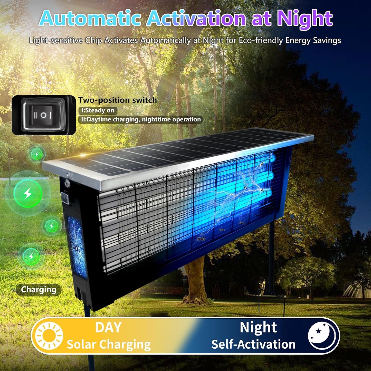 Powerful Large Solar Bug Zapper for 3000 sq.ft with 13FT Extension Cord | Rechargeable Outdoor Mosqutio Killer with 13W Solar Panel, Waterproof Solar Bug Zapper for Patio Garden Backyard RV Camping