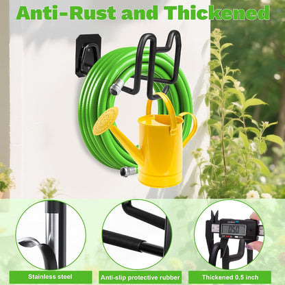 Garden Hose Holder Wall Mount Water Hose Holders for Outside | Metal Hose Hanger with Hook Heavy Duty Garden Hose Reel for Outside Yard Lawn Storage