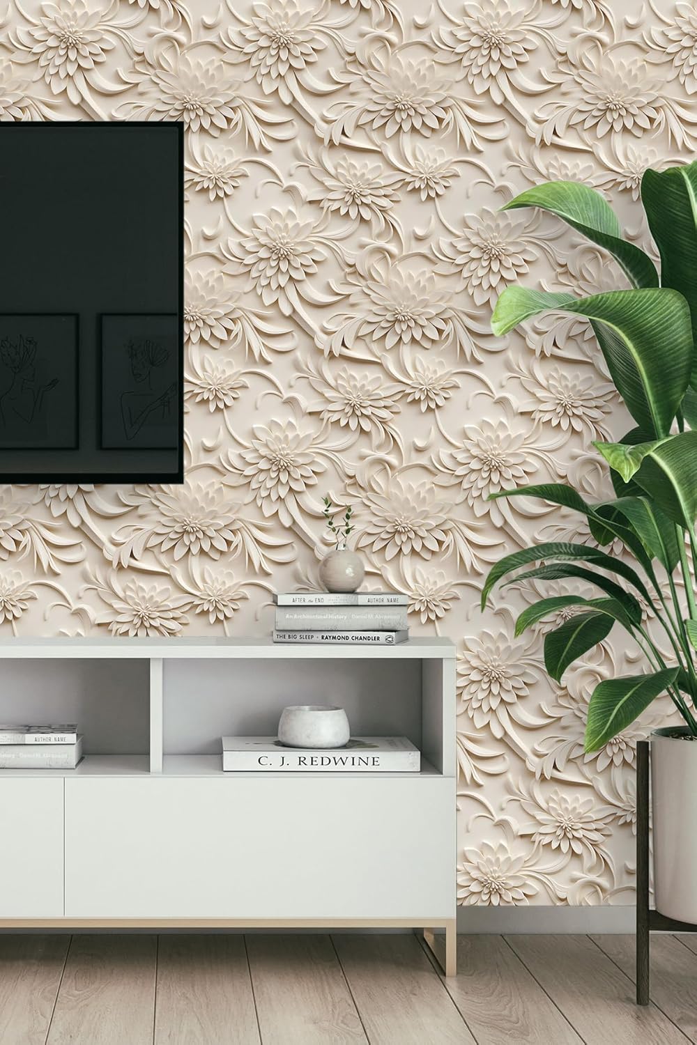 Floral Peel and Stick Wallpaper 3D Effect Interior Wall Décor Contact Paper Self Adhesive Removable Renter Friendly for Bedroom Living Cabinet Room 17.7in x 9.8ft (Not Textured Wallpaper
