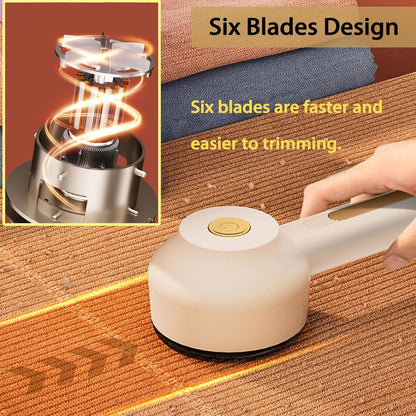 Electric Lint Removers,Rechargeable Fabric Shaver with 6 Leaf Blades Useful for Clothes, Furniture, Sofas, Blankets (Beige)