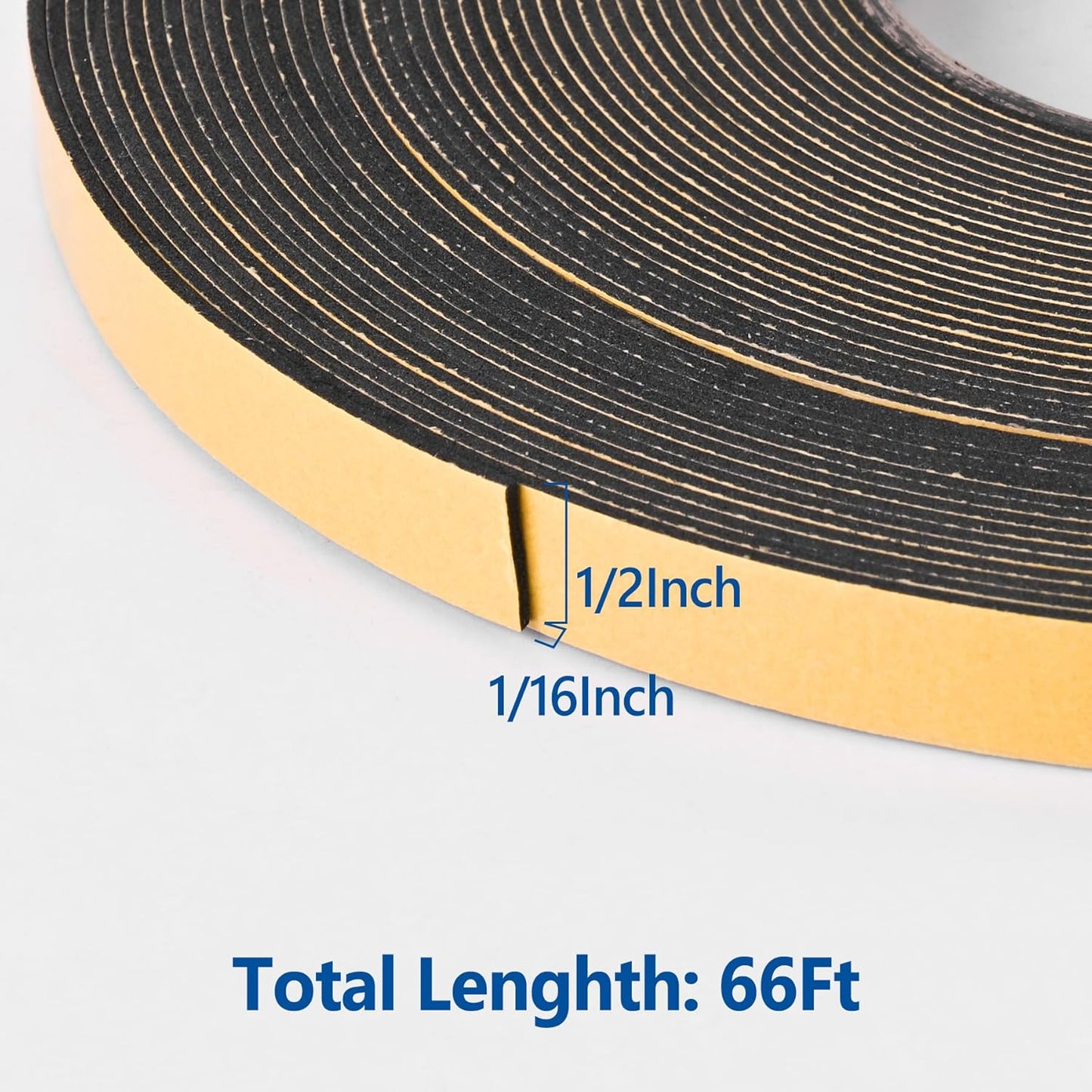 Kikerike Self Adhesive Foam Tape Weatherstrip 1/2In x 1/4In x 16.5Ft High Density Foam Insulation Strips Seal Weather Stripping with Strong Adhesive for Door and Window Sound Isolation Soundproofing