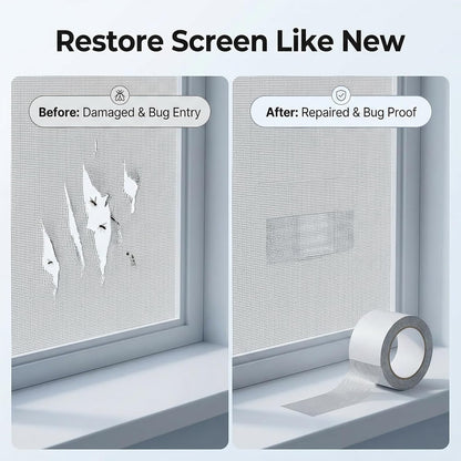 2 Pack Window Screen Repair Tape, Fiberglass Mesh Patch Kit for Holes Tears, Self-Adhesive Grey