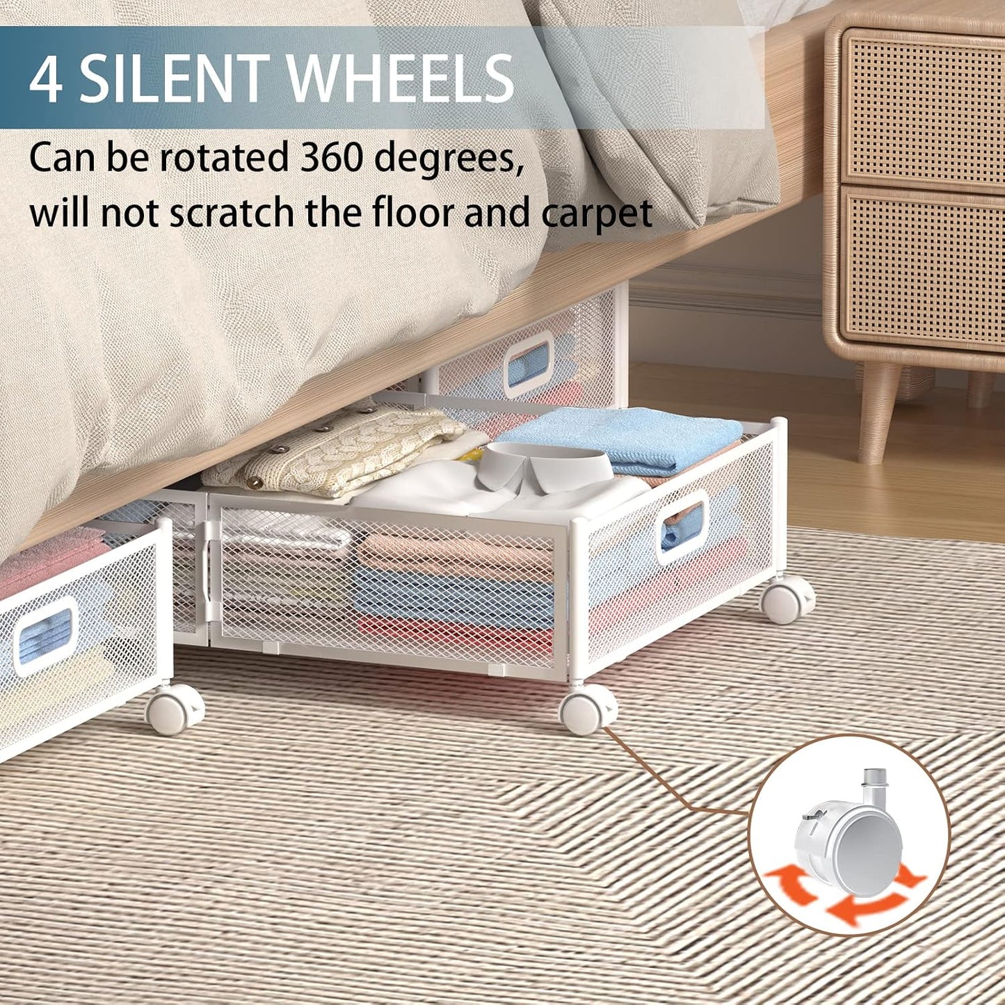 Under Bed Storage Containers, Under Bed Shoe Storage With Wheels, Foldable Bedroom Storage Organization with Handles, Under Bed Storage Bins Drawer For Clothes, Blankets And Shoes, Bedding