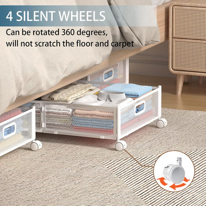 Under Bed Storage Containers, Under Bed Shoe Storage With Wheels, Foldable Bedroom Storage Organization with Handles, Under Bed Storage Bins Drawer For Clothes, Blankets And Shoes, Bedding